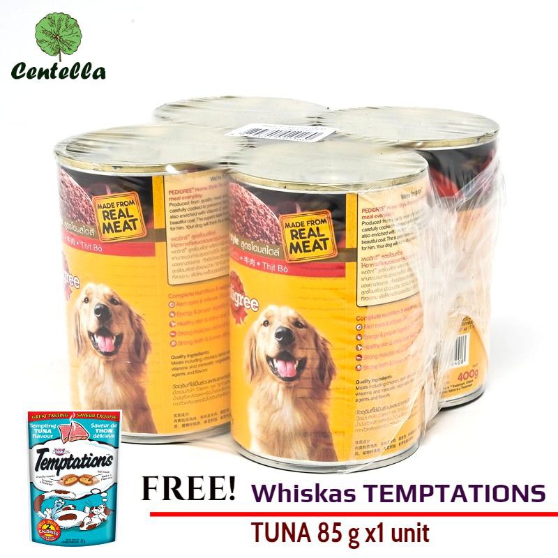 Pedigree DOGFOOD BEEF 400 g x4 pc Free Whiskas TEMPTATIONS TUNA 85 g x1 unit