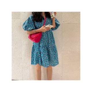 พร้อมส่ง  blueberry dress C2436 มินิเดรสสั้น มินิเดรสสั้นลายดอก