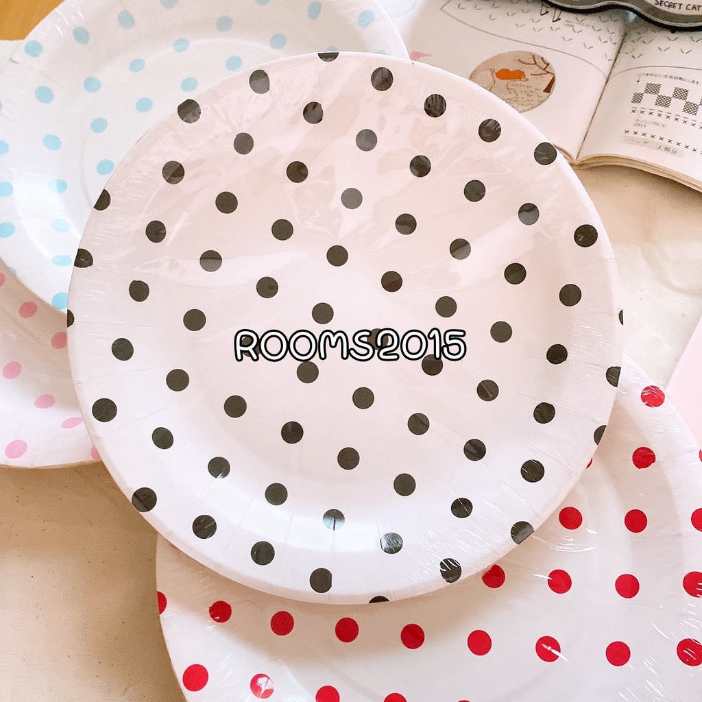 (แพ็ค 12 ใบ) จาน จานกระดาษ ลายจุด ขนาด 22.5 ซม. พร็อพ ถ่ายรูป ของตกแต่ง ใส่ขนม - รูปที่ 2