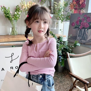 ❀Qinzi เสือดาว❀พร้อมส่ง เสื้อยืดแขนยาว ผ้าฝ้ายแท้ ขนาดเล็ก สไตล์เกาหลี แฟชั่นฤดูใบไม้ผลิ และฤดูใบไม้ร่วง สําหรับเด็กผู้หญิง