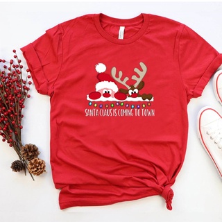 ⚡️ พร้อมส่ง⚡️ Christmas T-shirt Christmas Short-sleeved Womens Santa Claus Print Tee Shirt Cartoon Christmas