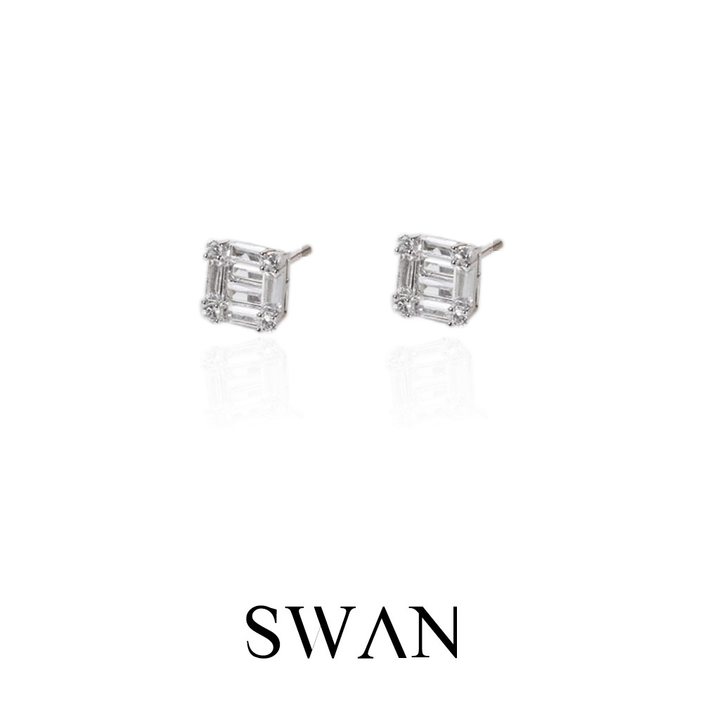 [ส่งด่วนฟรี]SWAN - Illusion Emerald Earring ต่างหูติดหูเงินแท้ ฝังเพชรคิวบิกเซอร์โคเนีย