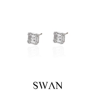 SWAN - Illusion Emerald Earring ต่างหูติดหูเงินแท้  ฝังเพชรคิวบิกเซอร์โคเนีย cubic zirconia