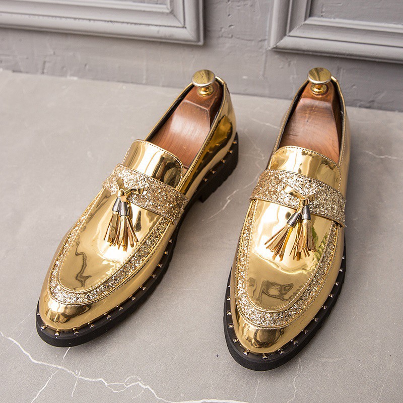 พรรคอย่างเป็นทางการผู้ชายแต่งตัวรองเท้า Rhinestone พู่ขี้เกียจส่องแสงสีทองธุรกิจ