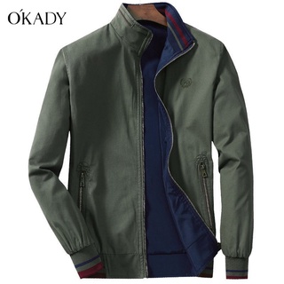 OKADY เสื้อแจ็คเก็ตผู้ชาย ทรงหลวม เหมาะกับทุกกิจกรรม ใส่ได้ท้้งสองด้าน เสื้อแจกเกตชาย เสื้อ กันหนาวผช แจ๊คเก็ตผู้ชาย เสื้อผ้าผู้ชายสไตล์เกาหลี