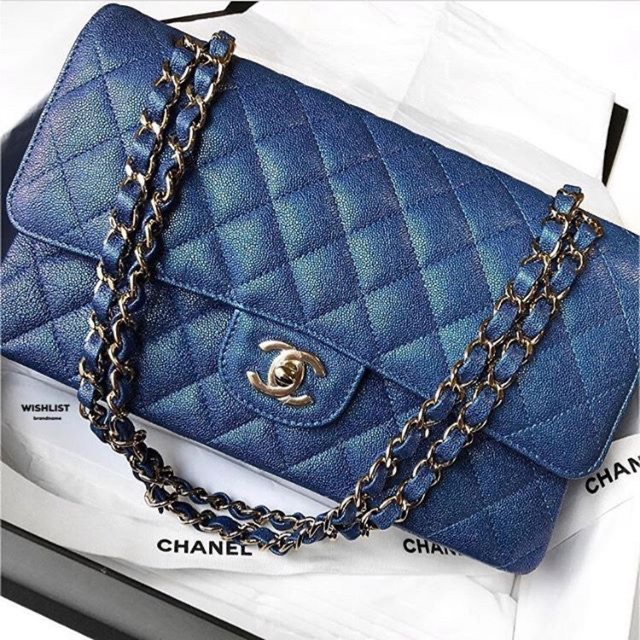 chanel classic blue bag