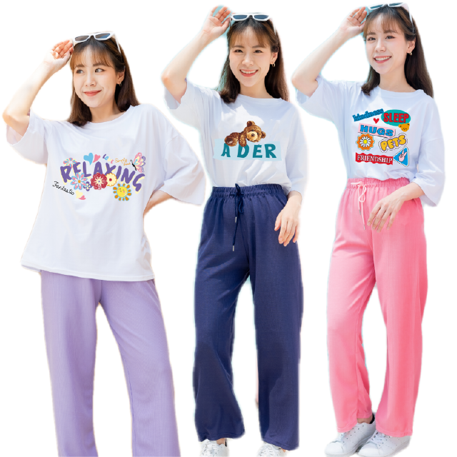 โปรโมชั่น : MT ชุดเซ็ท ชุดเซตผู้หญิง 2ชิ้น เสื้อและกางเกง เสื้อยืดลายการ์ตูน เซทคู่กางเกง