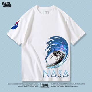 เสื้อยืดโอเวอร์ไซส์Nasa Joint surfing เสื้อยืดแขนสั้นชายบุคลิกภาพแฟชั่นหลวมแนวโน้มร่างกายคู่ครึ่งแขนS-4XL