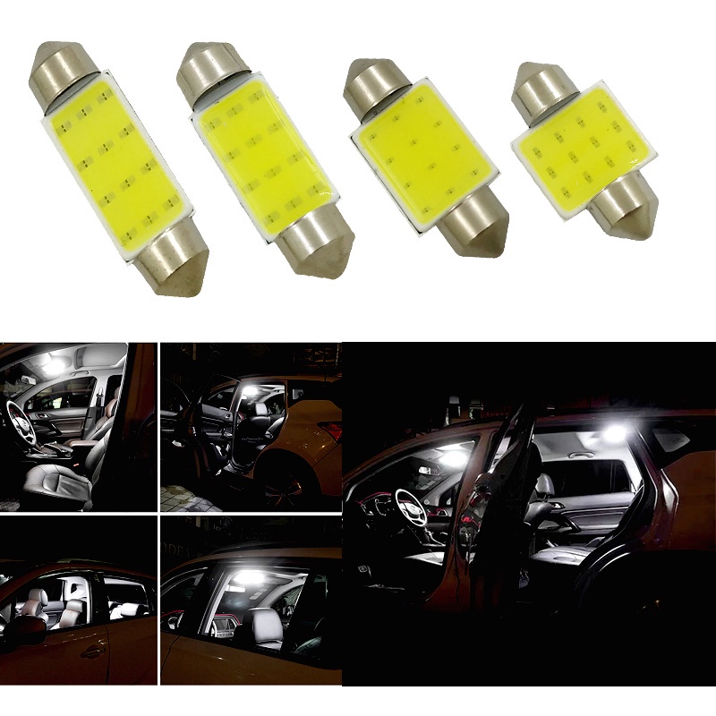 หลอดไฟ C5W C10W LED COB Festoon 31 มม. 36 มม. 39 มม. 41 มม. 12V สีขาว สําหรับป้ายทะเบียนรถยนต์ 6500K 12SMD 1 ชิ้น