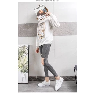 รองเท้าผ้าใบ รองเท้าผ้าใบ สีขาว หนังเทียม หนังนิ่ม น้ำหนักเบา สวมใส่สบาย ดีไซน์เก๋ มีรูระบายอากาศ H559