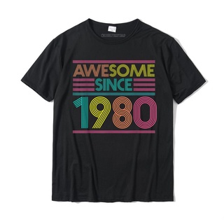 [COD]เสื้อยืดลําลอง ผ้าฝ้าย แขนสั้น พิมพ์ลาย Awesome Since 1980 41st Birthday 41 Years Old สําหรับผู้ชาย ครอบครัวS-5XL