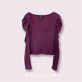 [ส่งต่อ] Forever21 แท้💯 เสื้อแขนยาวผ้าร่อง แขนพอง (สีเลือดหมู)