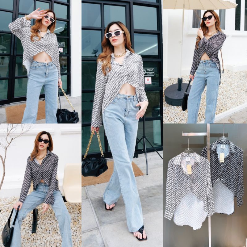 เสื้อเชิ้ตแขนยาว🔥Vetements Shirt🔥สไตล์แม่อั้ม ดีเทลหน้าสั้นหลังยาวเก๋มาก✨ผ้าเนื้อดีสุด✨งานNontawat