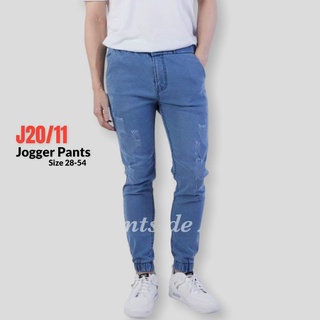 JOGGER JEANS กางเกงขาจั้ม ผ้ายีนส์ยืด เป้าซิป สีบลูฟอกซีด สะกิดขาด Size 28-54 สินค้าพร้อมส่งคร้าบ