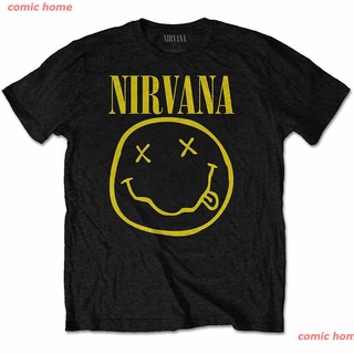comic home New ใหม่เสื้อยืดลําลองสําหรับผู้ชาย UNISEX แขนสั้นคอกลมพิมพ์ลาย NIRVANA KURT COBAIN TEE: Yellow SMILEY 100% M