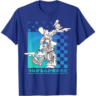 เสื้อยืดลําลอง แขนสั้น พิมพ์ลาย Disney Kingdom Hearts Sora Donald Goofy Kanji Checkerboard สไตล์เกาหลี คุณภาพสูง