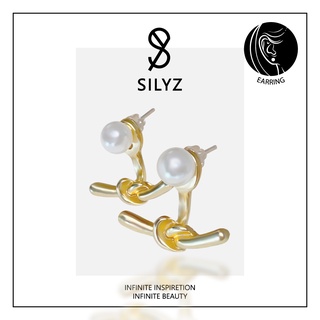 Silyz ต่างหูสไตล์เกาหลี ต่างหูไม้กางเขน ต่างหูไข่มุกเงินแท้ ชุบ 14K S-113