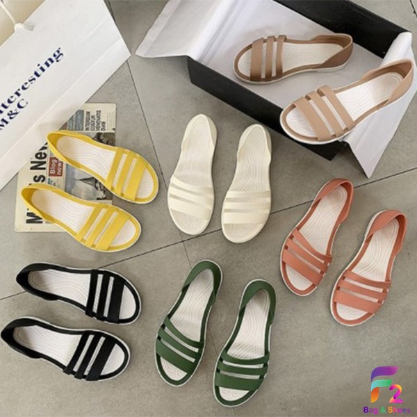 F2 พร้อมส่ง รองเท้ายางนิ่ม แบบหุ้มข้อ แต่งคาด 3 สาย ไซส์ 36-41 (231)