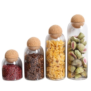 โหลแก้วกันความชื้น โหลแก้วจุกปิดลูกคอร์ก โหลเก็บเมล็ดแห้ง Cork Coffee Bean Dried
