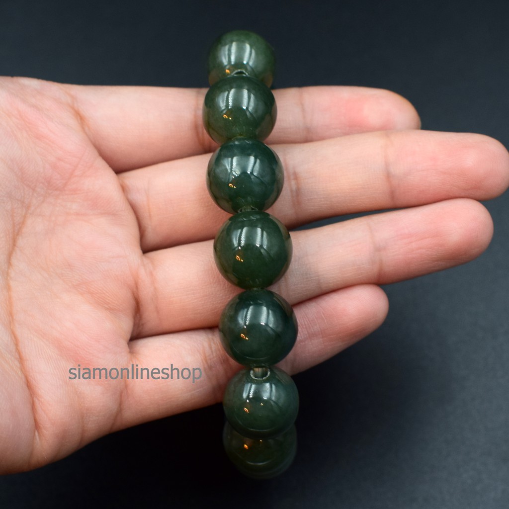 JADE หยกพม่าแท้ โทนสีเขียวเข้ม ขนาด 12 มม. เกรดพรีเมียม by siamonlineshop - รูปที่ 4