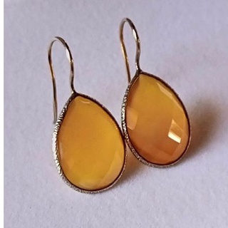 #ต่างหูพลอยแท้ คาลซิโดนี่สีเหลือง #Natural Yellow Chalcedony Earrings #เงินแท้925