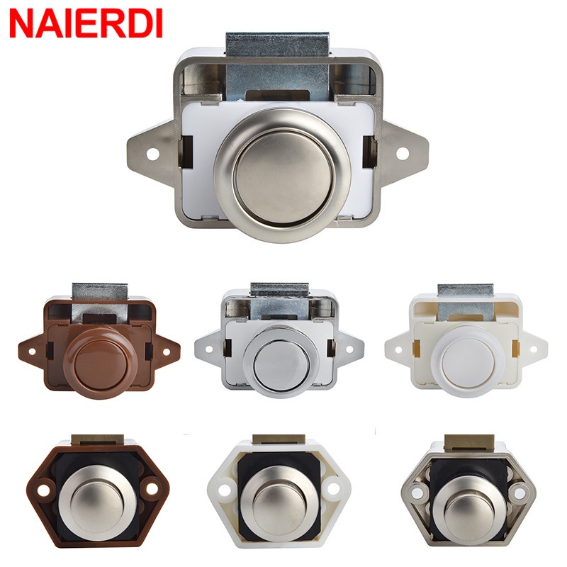 NAIERDI Camper รถ Push Lock 20 มม./26 มม.RV Caravan เรือมอเตอร์บ้านตู้ลิ้นชักปุ่มล็อคสําหรับฮาร์ดแวร์เฟอร์นิเจอร์