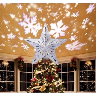 ไฟประดับ ไฟตกแต่ง (รูปดาว) Christmas Tree Topper LED Star Top Light Projection Lamp Light Gold/Silver