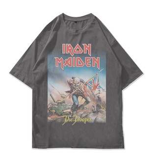 เสื้อยืดโอเวอร์ไซซ์ Iron Maiden the trooper band สไตล์วินเทจ