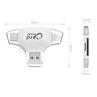 idragon 4-In-1 OTG Card Reader Mini USB 2.0 TF SD Card Slot For Lighting/Type-C/Micro USB/USB 2.0