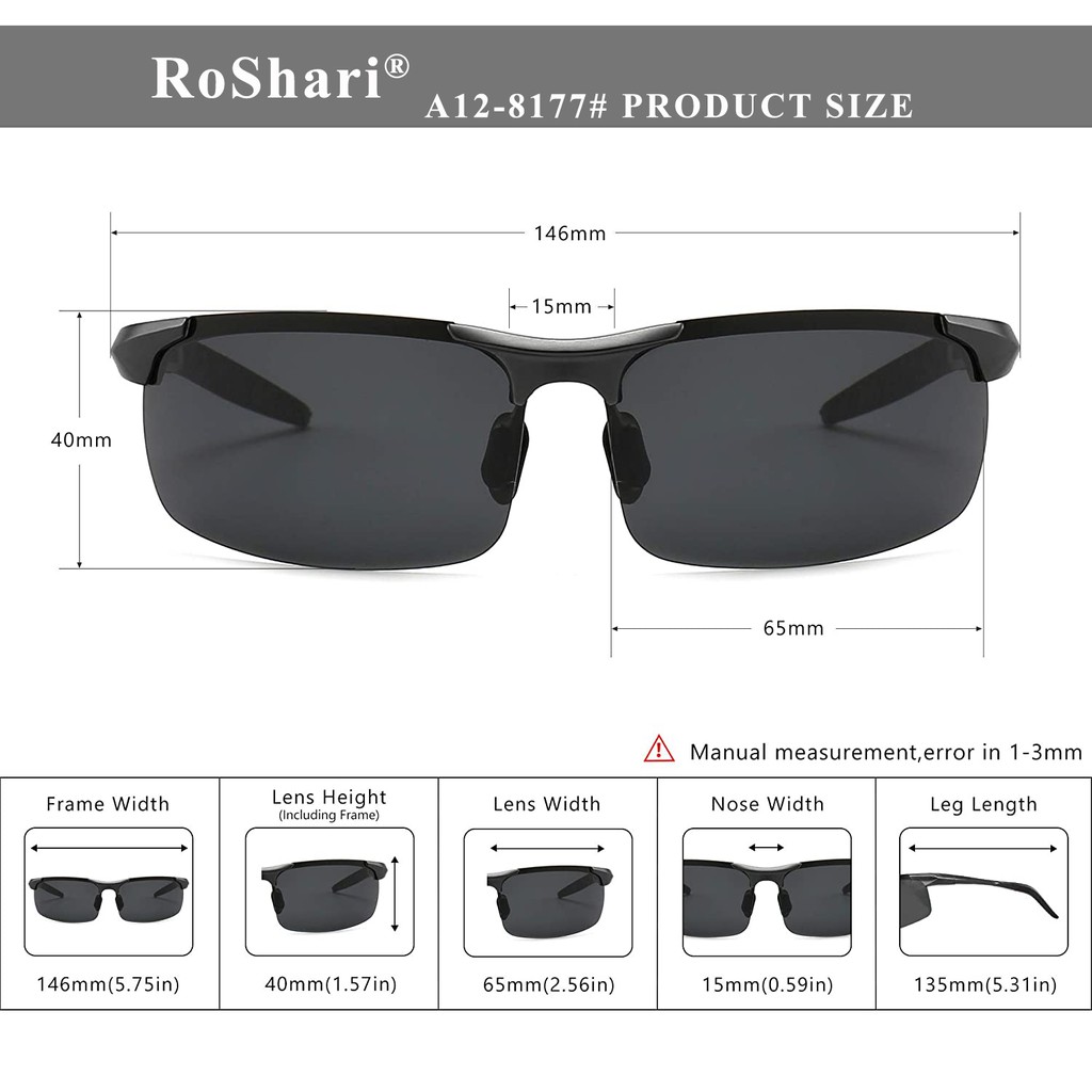 Roshari A12 แว่นตากันแดด เลนส์โพลาไรซ์ อลูมิเนียม แมกนีเซียม HD สําหรับผู้ชาย - รูปที่ 6