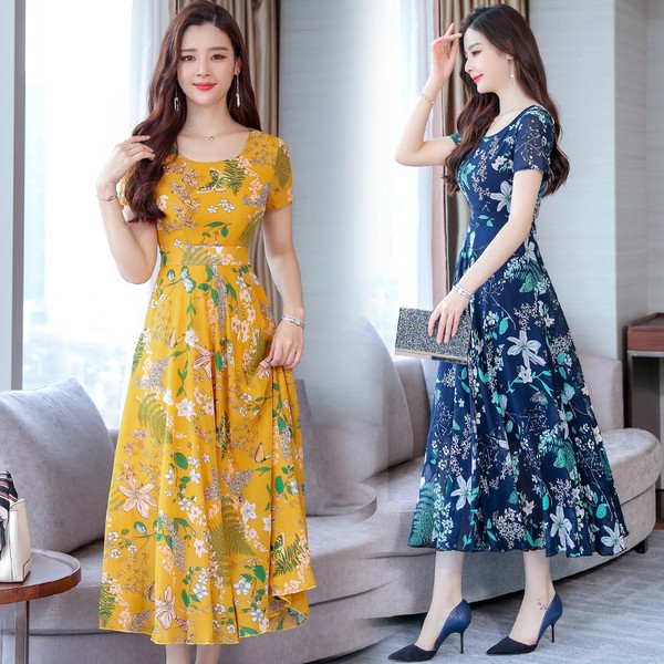 DRESS-01 ฤดูร้อนใหม่เสื้อผ้าหญิงสไตล์เกาหลี ใหม่สำหรับฤดูร้อนแนวแฟชั่นผ้าฝ้ายผ้าฝ้ายและผ้าลินินพิมพ์ลายหลวมแลดูผอม