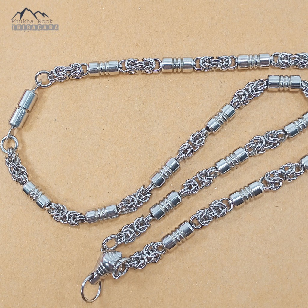 J81 ลายห่วงถัก แต่ง ข้อเลส หัวขุน 5.5 มม ยาว 22 นิ้ว สร้อยคอ ห้อยพระ สร้อยสแตนเลสแท้ สร้อยพระ stainless necklace