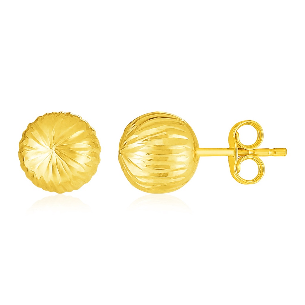 Nathalias NY ต่างหูทองคำแท้14k รูปลูกบอลสีทอง14K Yellow Gold Ball Earrings with Linear Texture