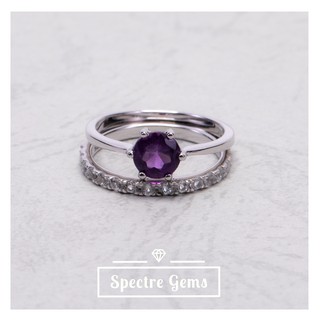 แหวนเงินแท้ 925 พลอยแท้ Sterling Silver Ring 92.5% topped with Amethyst (Purple) ชุบโรเดียม *พร้อมส่ง*