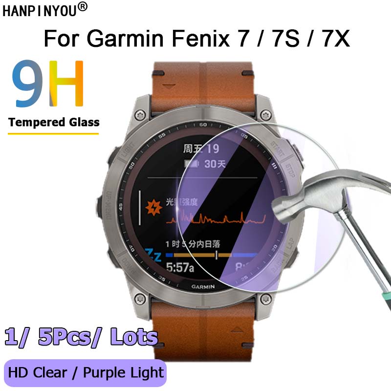 สําหรับ Garmin Fenix 7 7S 7X Solar SmartWatch Ultra Clear / Anti Purple Light 2.5D ฟิล์มกระจกนิรภัย 