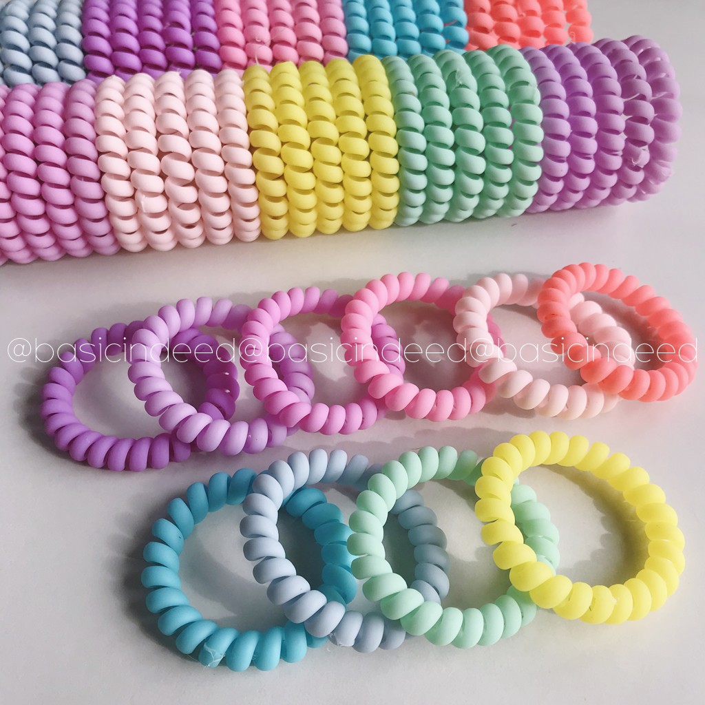 Basic Indeed [1 เส้น] ยางรัดผมเกลียวเนื้อแมตต์สีหวานวงใหญ่ new set ออกใบกำกับภาษีได้