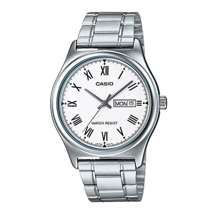 Casio Standard นาฬิกาข้อมือผู้ชาย สีเงิน/หน้าขาว สายสแตนเลส รุ่น MTP-V006D, MTP-V006D-7BUDF,MTP-V006D-7B