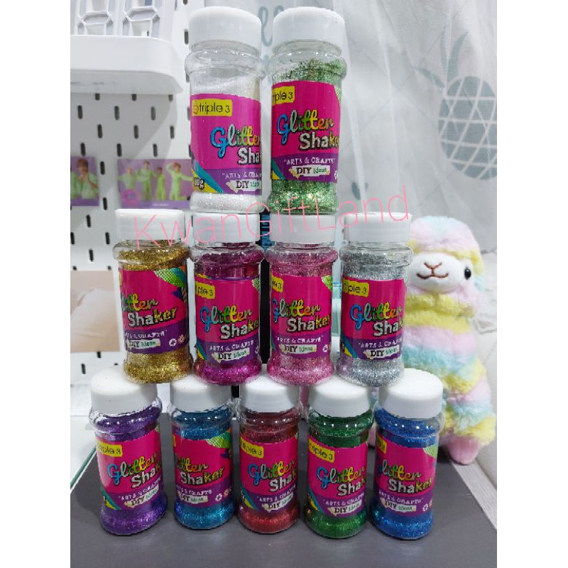 กากเพชร ตกแต่ง  Diy  ศิลปะ 80 ก 250 ก แบนด์ Triple 3  ขนาด 30 ก  70 ก แบนด์ Kidart มีเฉดสีให้เลือกมากมาย ราคาต่อ 1 ชิ้น