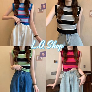 L.A Shop พร้อมส่ง   เสื้อกล้ามไหมพรมทรงครอปสั้น ลายทางสีๆใส่สบายผ้านิ่ม "85119"