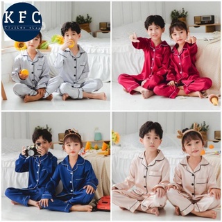 🌟KFC🌟🌈ชุดนอนเด็กซาตินขายาวแขนยาว 3-14ขวบ มี 4 สี🌈 #STB01