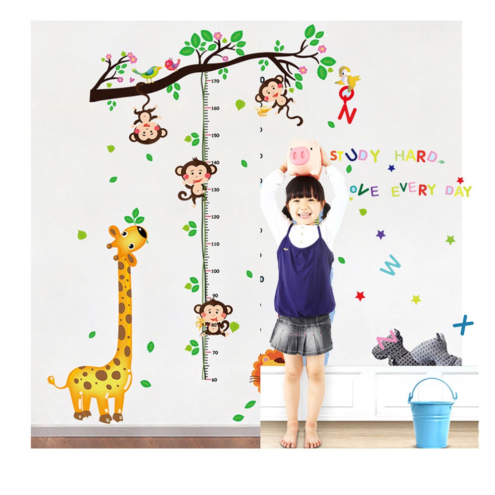 Avarin Wall Sticker วัดส่วนสูง ที่วัดส่วนสูง รูปการ์ตูนยีราฟ สิงโต และลิง