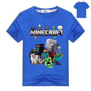 เสื้อยืดผ้าฝ้าย พิมพ์ลายการ์ตูน Minecraft สำหรับเด็ก