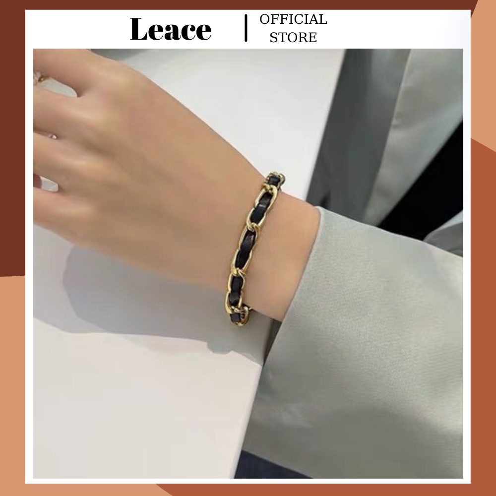 สร้อยข้อมือผู้หญิง สร้อยข้อมือโซ่ชุบทองผสมหนังสไตล์เกาหลี BL017 Leace.accessories