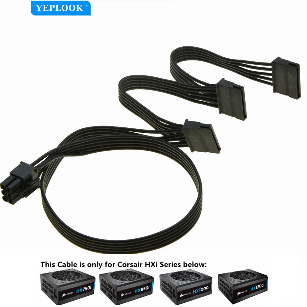 PCIe 6Pin ถึง 3 SATA ตรง SSD สายไฟสําหรับ Corsair HXi Series Full Modular PSU HX750i HX850i HX1000i 