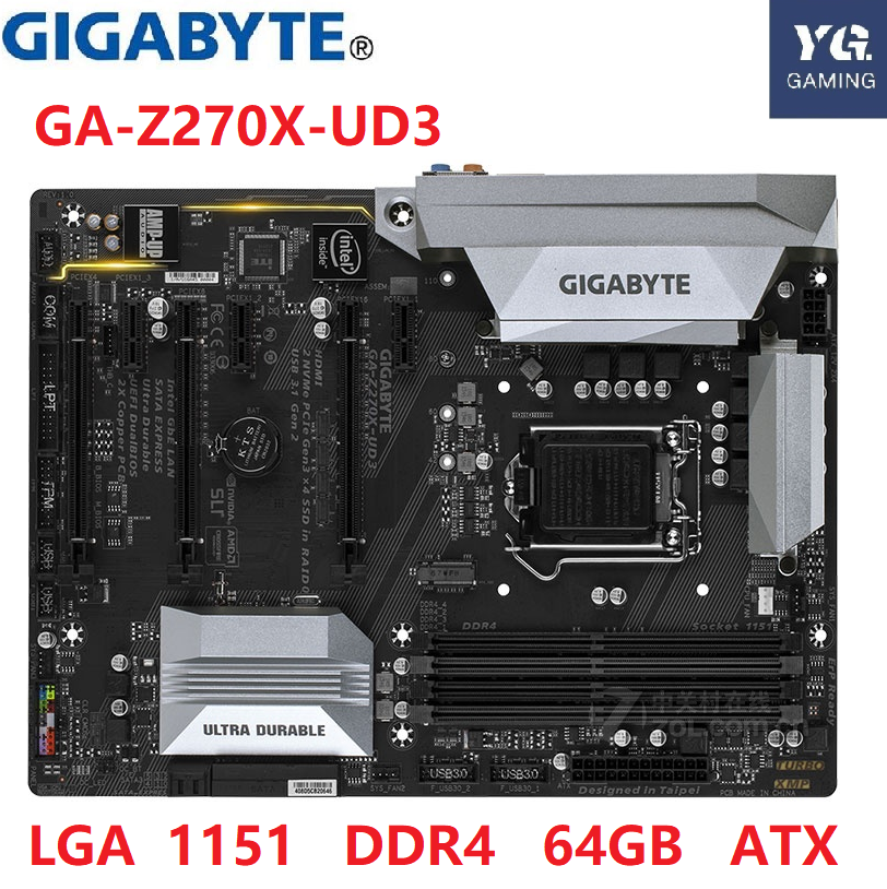 Gigabyte GA-Z270X-UD3 ใช้เดสก์ท็อป Z270X-UD3 Z270 เมนบอร์ด LGA 1151 DDR4 64GB USB3.0 SATA M.2