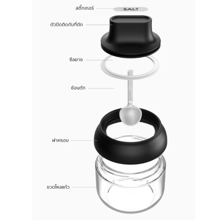 กระปุกใส่เครื่องปรุง พร้อมช้อนตัก ขวดโหลแก้วใส่เครื่องปรุง เครื่องเทศ กันความชื้น กันมดกันแมลง - รูปที่ 3