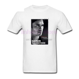 เสื้อยืดแขนสั้น คอกลม ทรงหลวม ลาย Damon Saatore Vampire Diaries เหมาะกับของขวัญวันพ่อ สไตล์คลาสสิก สําหรับผู้ชาย