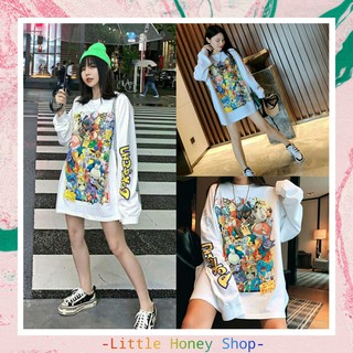 LHS0031 เสื้อยืดแขนยาว ทรงโอเวอร์ไซส์ ลายพิกาจู เท่ น่่ารักมาก