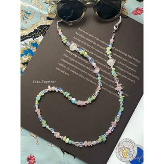 ☘️NEW IN 🌸 สายคล้องแมส/แว่นตา รุ่นหินใส หินขุ่นopal สลับหินชมพูโรสควอทช์และหินเขียว ใส่หัวใจหินโรสควอทช์ สีหวานน่ารักค่ะ