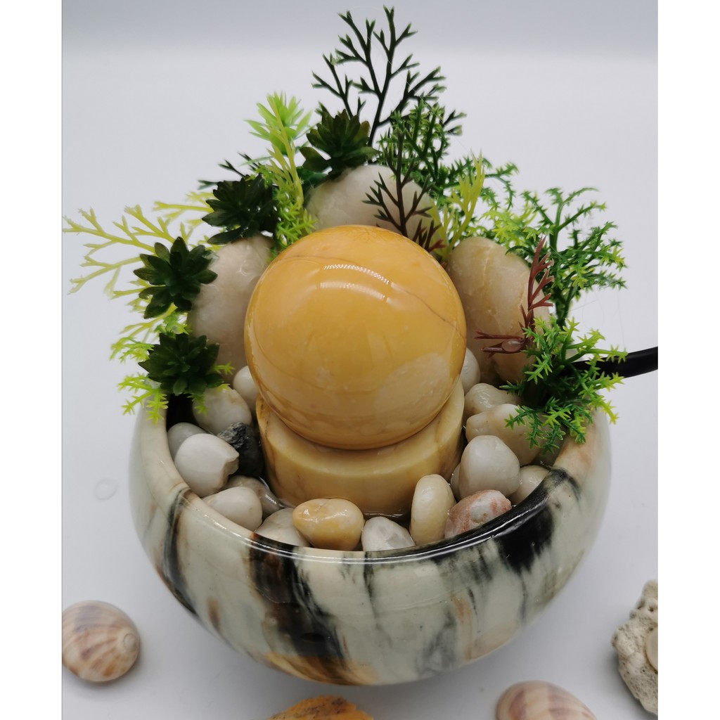 [ไม่ต้องประกอบ⛲️] น้ำพุฮวงจุ้ยNatthawan-N010หินหมุนตั้งโต๊ะชุดสีเหลือง